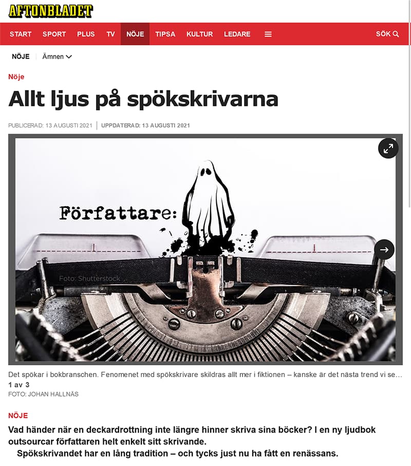 Artikel om spöksrivare på Aftonbladets hemsida